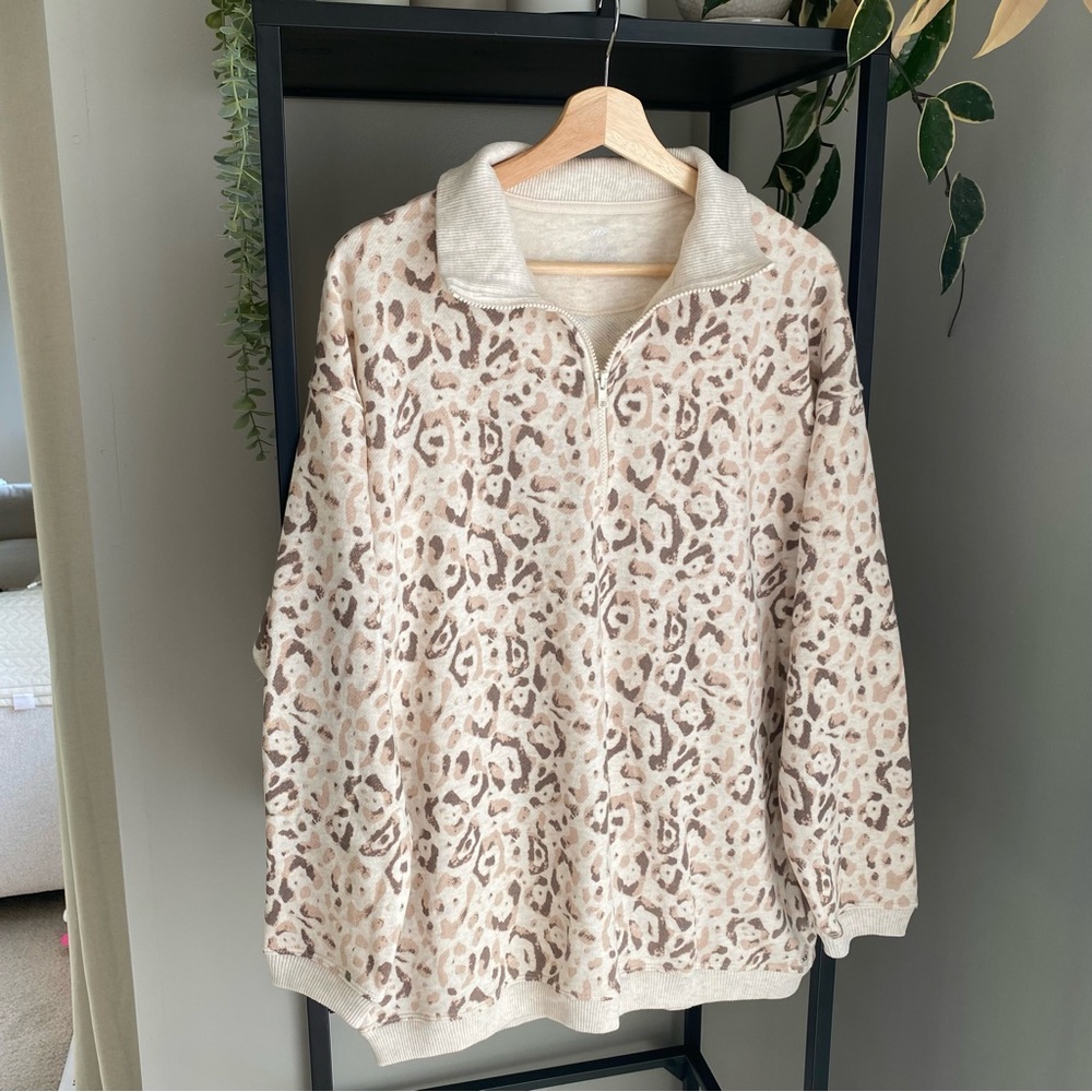 NWT Aerie Animal Print Quarter Zip Pullover
